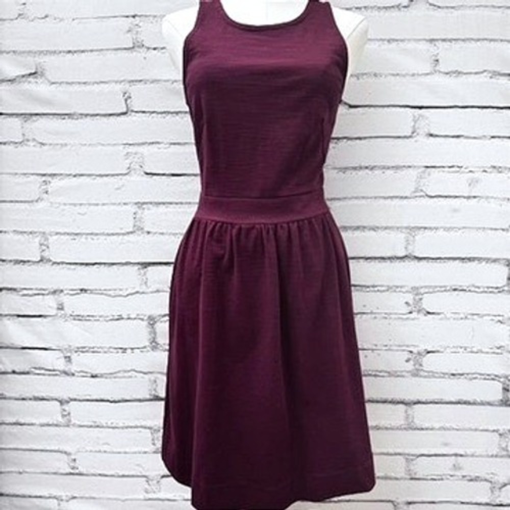 Madewell Burgundy Sleeveless Fit and Flare Knit Dress Pockets XS A4743 Wine